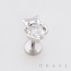 PLAYFUL KITTEN HOLDING HEART CZ STUD 316L SURGICAL STEEL LABRET SET